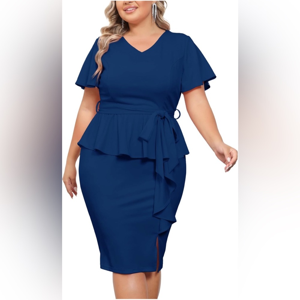Elegant Blue Peplum Dress